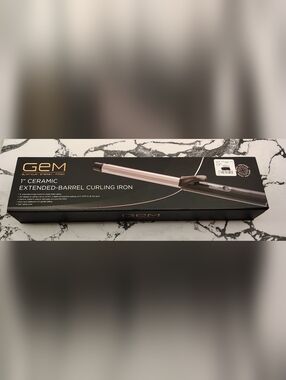 Gem 1" Ceramic Extended-Barrel Curling Iron - Rose Gold/Black New